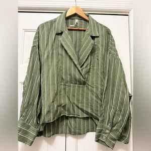 Anthropologie | Olive Striped Oversized Blouse